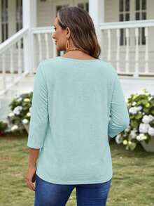 EMERY ROSE Women's Solid Color 3/4 Sleeve Casual Open Front Lightweight Jacket Summer Cardigan For Women Sage Green Top Open Front Top Summer Casual Tops - Green - View 2