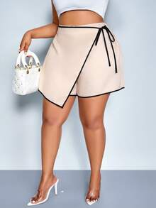 SOLERSUN Plus-Size Women's Beige Summer Casual Elegant Everyday Fashionable Loose Tie-Waist Elastic Shorts, Beach Vacation Music Festival Versatile Bottoms - Apricot - View 5