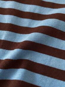 Camiseta casual de cuello redondo a rayas para niñas preadolescentes, versátil para uso diario - Azul - Ver 4