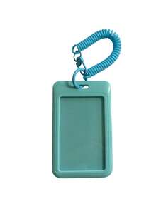 1PC Macaron-Colored Solid Plastic Card Holder With Sliding Cover & Spring Coiling Keychain, Portable Durable ID Badge Holder, Ideal For School, Student & Daily Commute, Perfect Gift For Friends - Multicolor - View 7