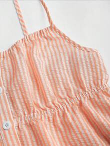 Sweetra Bộ đồ nữ kẻ sọc kiểu dáng thường ngày gồm áo hai dây và quần dài, thích hợp cho mùa xuân và mùa hè. - trái cam - Xem 7