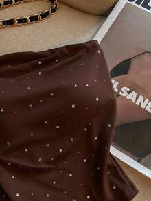 Women's Rhinestone Embellished Fitted Bandeau Top - Coffee Brown - View 4