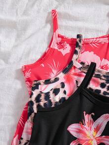 SHEIN Playful Pals 3件套女童夏季新款2025碎花纯色连体衣，简约时尚度假风 - 彩色 - 查看 8