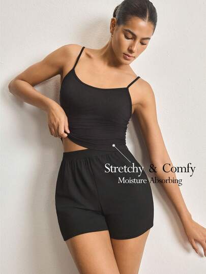 Ocili Comfortable Viscose Solid Color Camisole Short Sleeve & Shorts Women Casual Pajama Set