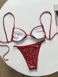 Swim SXY 两件套性感金属面料吊带背心式泳衣上装和三角泳裤 - 彩色 - 查看 2