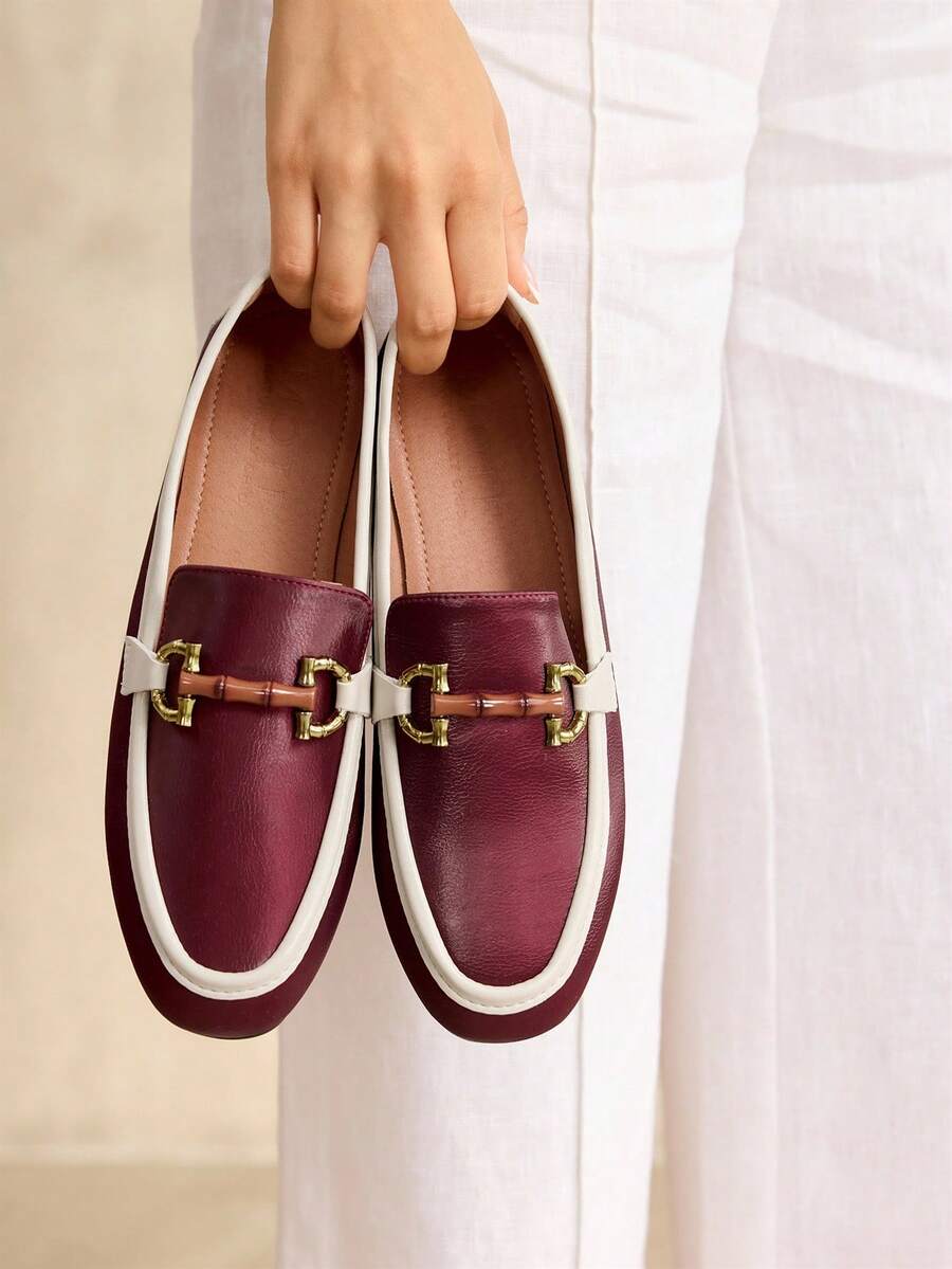 MOTF PREMIUM WOMEN'S COMFORTABLE CASUAL SQUARE TOE FLATS, FOR NEW YEAR HOLIDAY, SPRING SHOES SPRING BREAK EASTER FOR CHRISTMAS SPRING SHOES - Burgundy 1 - View 1