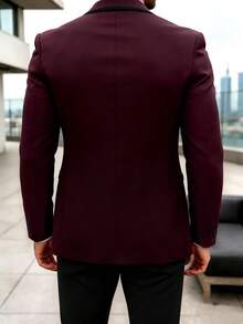 Manfinity Mode 男士商务休闲单排扣西装外套和裤子套装，酒红色撞色黑色设计，层次感十足，视觉效果惊艳，适合通勤、派对、宴会等正式场合。 - 酒紅色 - 查看 2