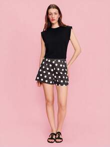 lacRébo Black Polka Dot Print High Waisted Shorts Chic Shorts Polka Dot Vintage Spring Summer French Style - Black and White - View 5