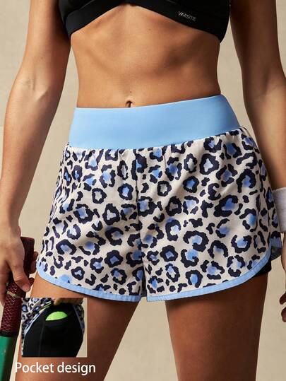 VARSIVA Quần short thể thao nữ họa tiết da báo, cạp chun, thích hợp cho mùa hè.