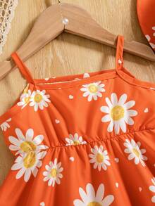 SHEIN Playful Pals 女婴休闲雏菊印花无袖连衣裙 - 彩色 - 查看 4