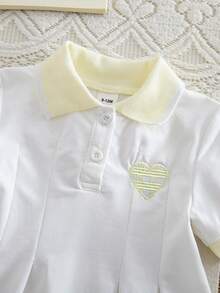SHEIN 1 pieza Vestido casual blanco para niñas, con cuello y puños acanalados, adecuado para uso casual, al aire libre, deportes, fiesta - Amarillo - Ver 7
