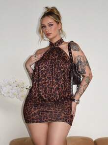 Arliah 性感豹纹露背迷你连衣裙，休闲时尚，适合派对、春夏和度假穿着。 - 彩色 - 查看 1