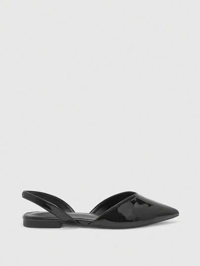 CUCCOO BIZCHIC Giày sandal Baotou bằng da bóng, màu đen, kiểu dáng công sở mùa hè, gót nhọn, gót thấp, đế bằng.