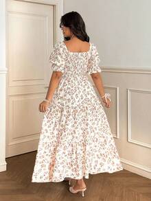 Vionelle Plus Size White Floral Ditsy Batwing Sleeve Dress,Summer Curve Party Holiday Picnic Dresses For Women Long Casual Cute Cosy Cottage Core Tea Party - Multicolor - View 2