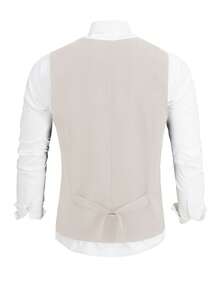 Manfinity Nomadique Men's Solid Black Single-Breasted Casual Business Vest, Holiday - Apricot - View 2