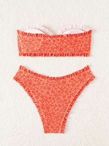 SHEIN Swim Mod 女士夏季新款性感简约印花系带露背比基尼套装，适合海滩度假 - 彩色 - 查看 2