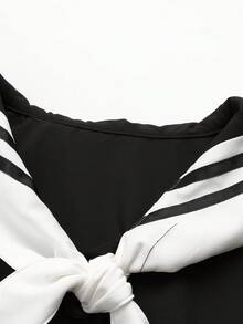 Sweetra Casual Contrast Color Short Sleeve Dress - Black and White - View 5