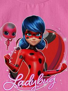 Miraculous Ladybug X SHEIN Áo thun tay ngắn cổ tròn in chữ hoạt hình dành cho bé gái, kiểu dáng thường ngày, đa năng. - trắng - Xem 7
