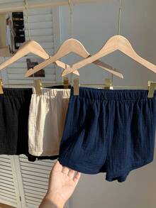 Comfortcana 3pcs Women's New Fashion Multi-Color Linen Shorts - Navy Blue - View 7