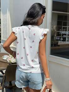 SHEIN Frenchy 樱桃印花短袖圆领夏季T恤 - 彩色 - 查看 2