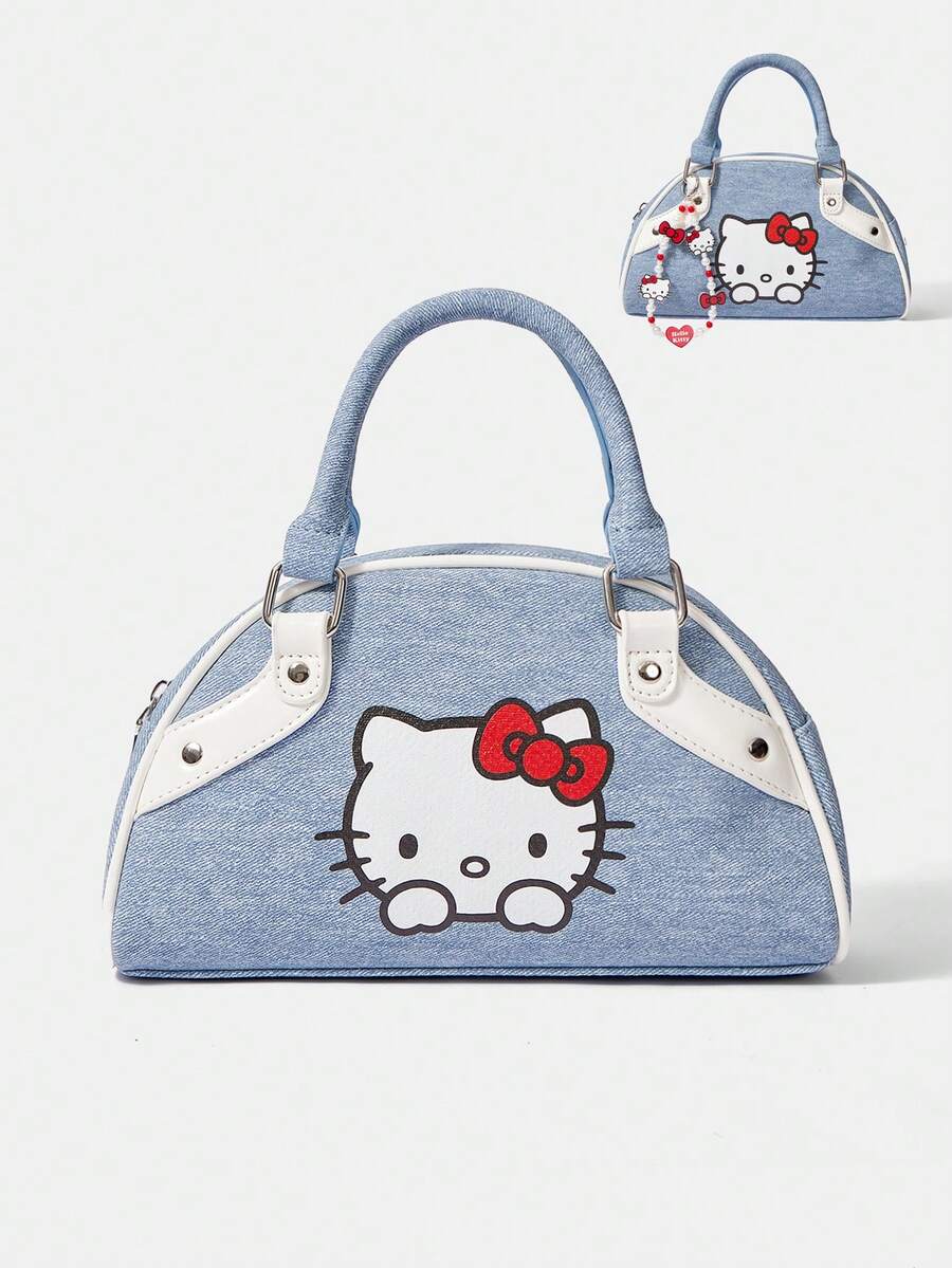 HELLO KITTY AND FRIENDS | SHEIN 1件女士时尚甜美可爱百搭街头学院风Y2K复古卡通图案印花手提包，波士顿包，适合日常购物送礼 - 藍色 - 查看 1