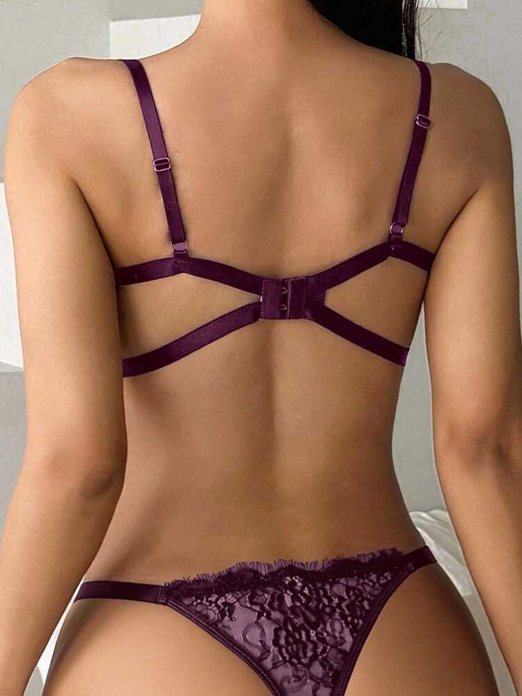 Lace Underwire Hollow Strap Sexy Lingerie Set For Women