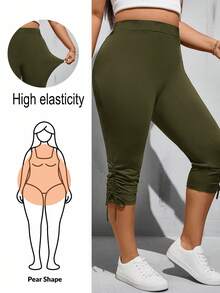 SHEIN Essnce Quần legging lửng màu đen co giãn cao, thoải mái, đa năng dành cho nữ cỡ lớn, thích hợp mặc hàng ngày vào mùa xuân và hè, kiểu dáng đơn giản, quần công sở, quần nữ, quần đi chơi. - xanh quân đội - Xem 8