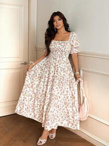 Vionelle Plus Size White Floral Ditsy Batwing Sleeve Dress,Summer Curve Party Holiday Picnic Dresses For Women Long Casual Cute Cosy Cottage Core Tea Party - Multicolor - View 6