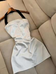 Resyla 女士优雅度假风刺绣花卉图案撞色吊带迷你连衣裙，夏季 - 白色 - 查看 2