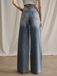 Anewsta 女士优雅浪漫度假派对蓝色拼接直筒牛仔裤，春夏款 - 藍色 - 查看 6