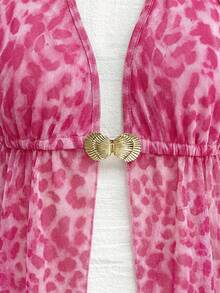 Soleia Camiseta sin espalda con cuello halter y estampado de leopardo, sexy para vacaciones - Rosa - Ver 4
