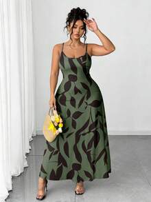 EMERY ROSE Váy hai dây cỡ lớn in họa tiết lá - Nhiều màu - Xem 7