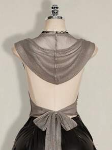 SHEIN ICON Áo croptop lưới bóng bẩy gợi cảm phong cách đường phố Y2K dành cho người có thân hình mũm mĩm - Màu be - Xem 2