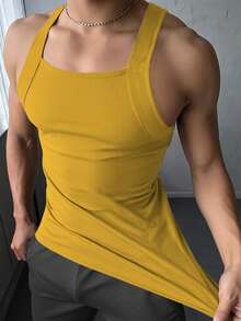 Manfinity Dauomo Camiseta sin mangas casual de ajuste ceñido y unicolor para hombre - Amarillo - Ver 6