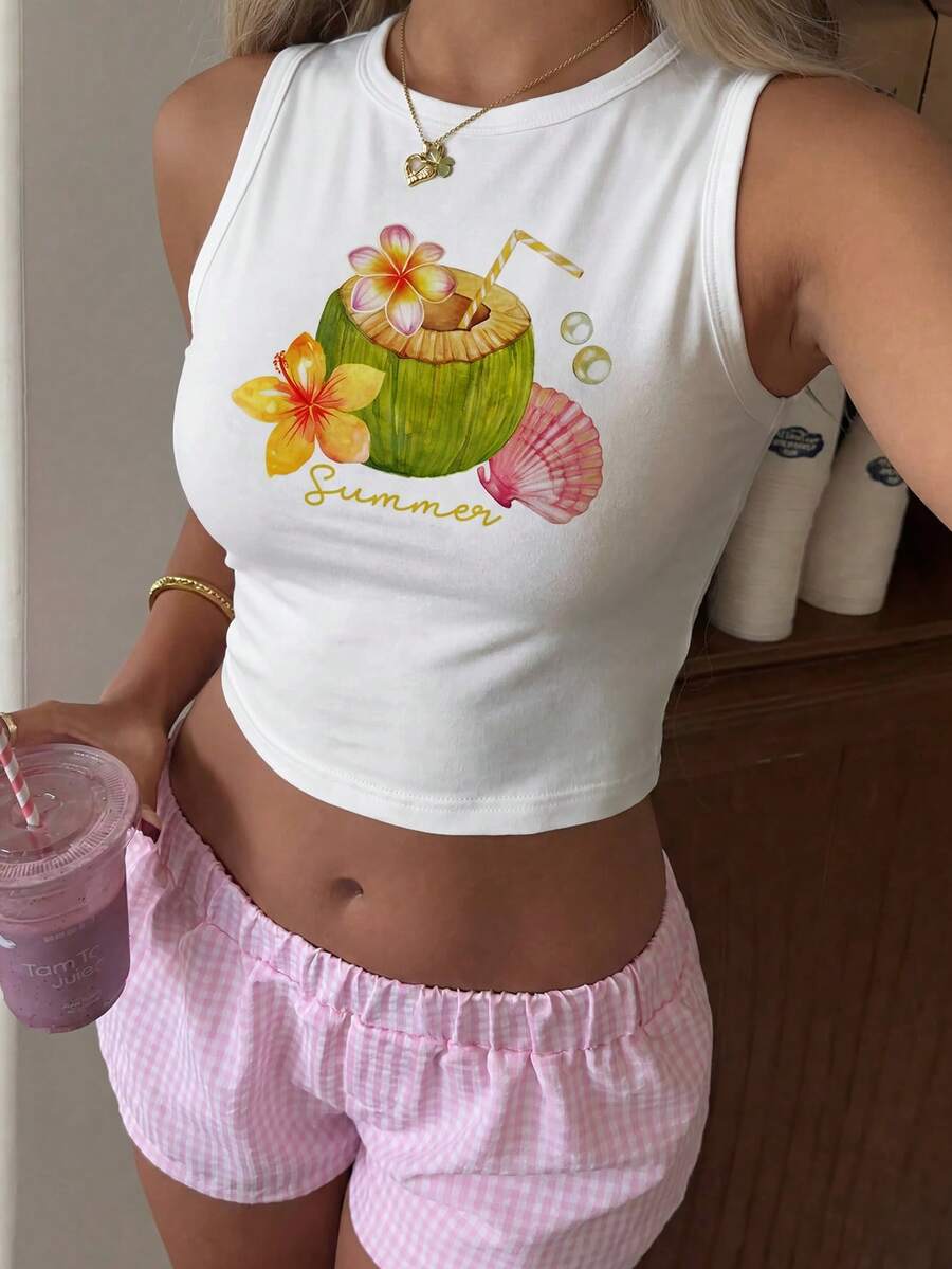 SHEIN 这款时尚休闲的度假风背心适合女孩和年龄稍大的儿童穿着。它采用圆领无袖设计,面料舒适、弹力十足且透气。清爽的椰子图案营造出轻松惬意的海滩度假氛围。适合日常穿着、外出、聚会、海滩、旅行等各种场合。是一款高品质、百搭的夏季单品。 - 白色 - 查看 1
