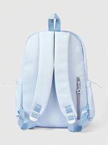 ROMWE Anime 1 chiếc balo màu xanh nhạt phong cách Punk Academy, họa tiết chấm bi, phím đàn piano, họa tiết in, nốt nhạc, tai nghe, mặt dây chuyền hình mèo con, khóa kéo hình ngôi sao, nhiều ngăn, dung tích lớn, thời trang, đơn giản và thoải mái, balo đa năng trung tính dành cho nam và nữ, phù hợp cho đi làm, đi học, du lịch và các vật dụng cần thiết khác. - Màu xanh nhạt - Xem 4