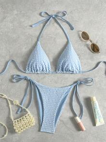 Swim Mod Bộ bikini hai mảnh buộc dây cổ yếm dành cho nữ - Màu xanh lam - Xem 1