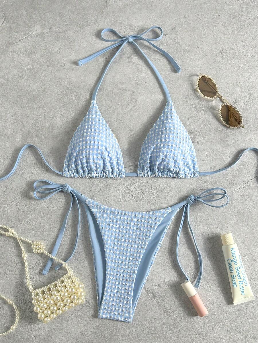 Swim Mod Bộ bikini hai mảnh buộc dây cổ yếm dành cho nữ - Màu xanh lam - Xem 1