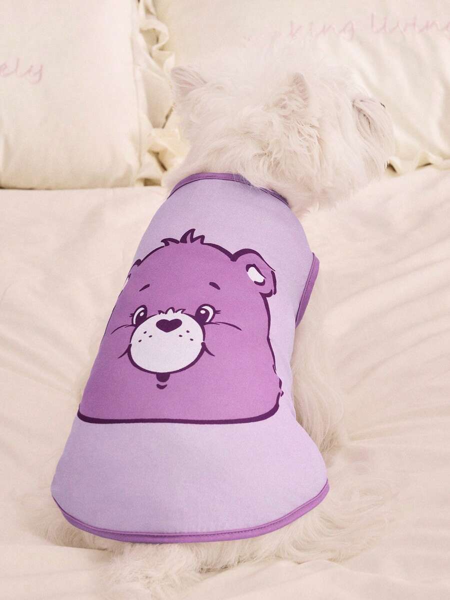 SHEIN X Care Bears 1 Piece Cartoon Pattern Printed Pet Vest, Cat Clothes, Dog Clothes, Size XXS-XXXXL, Extra Small, Extra Large, Share Bear, Cheer Bear. - Purple - View 1