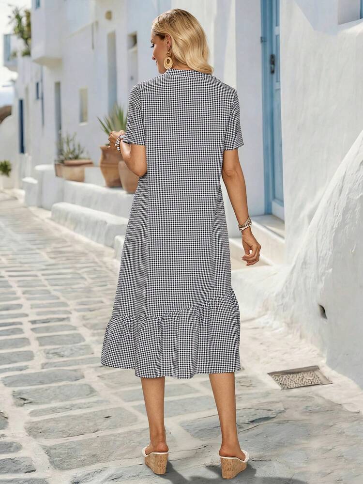 Women's Retro Plaid Button Down Midi Dress, Loose Casual Summer Dress Going Out Outfit Summer Dresses For Women Graduation Dress For Women Casual Dresses For Women Summer Holiday Outfits Vacation Dresses Holiday Dresses Going Out Dresses Summer Outfit For Women Country Dress Picnic Dresses For Women French Style Dress Modest Summer Dresses