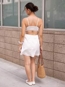 Andrea Bello WYWH女款白色中空腰V領細肩度假裙，夏季 - 白色 - 查看 2