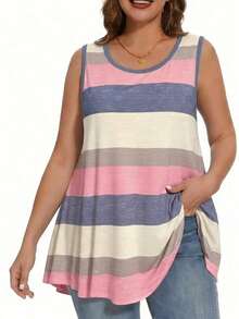 SHEIN LUNE Holiday Leisure Color-Block Striped Pattern Sleeveless Vest - Multicolor - View 3