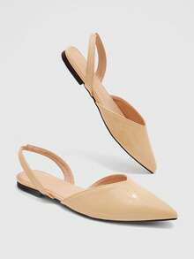 CUCCOO BIZCHIC Patent Leather Closed Toe Sandals Women's Summer Commuter Pointed Toe Wedge Heel Low Heel Slingback Flat Sole Shoes - Apricot - View 5