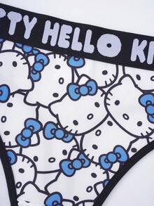 HELLO KITTY AND FRIENDS | SHEIN 女士字母卡通印花休闲日常丁字裤 - 藍白色 - 查看 3
