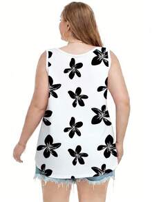SHEIN LUNE 女士简约碎花短袖背心，适合夏季穿着，时尚美观，送给姐妹的礼物，送给妈妈的礼物，休闲时尚上衣。 - 彩色 - 查看 2