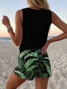 Sylviya Bộ đồ nữ gồm áo tank top cổ tròn và quần short, thích hợp cho mùa hè. - màu đen - Xem 3