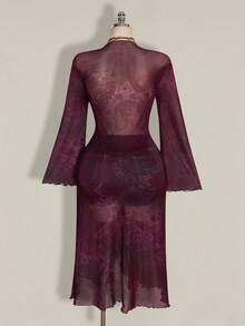 SHEIN ICON 大尺碼女款佩斯利花紋紅色前綁帶上衣 - 紫色 - 查看 2
