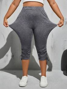 SHEIN Essnce Quần legging lửng màu đen co giãn cao, thoải mái, đa năng dành cho nữ cỡ lớn, thích hợp mặc hàng ngày vào mùa xuân và hè, kiểu dáng đơn giản, quần công sở, quần nữ, quần đi chơi. - Màu xám đen - Xem 4