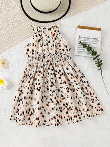 SHEIN Đầm không tay họa tiết da báo dễ thương cho kỳ nghỉ hè, bộ đồ đôi mẹ và bé (2 món bán riêng lẻ) - trắng - Xem 2