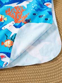 SHEIN 可爱卡通图案宽松连帽法兰绒泳衣罩衫，适合海滩、温泉度假村、游泳，男女宝宝均适用。 - 彩色 - 查看 4